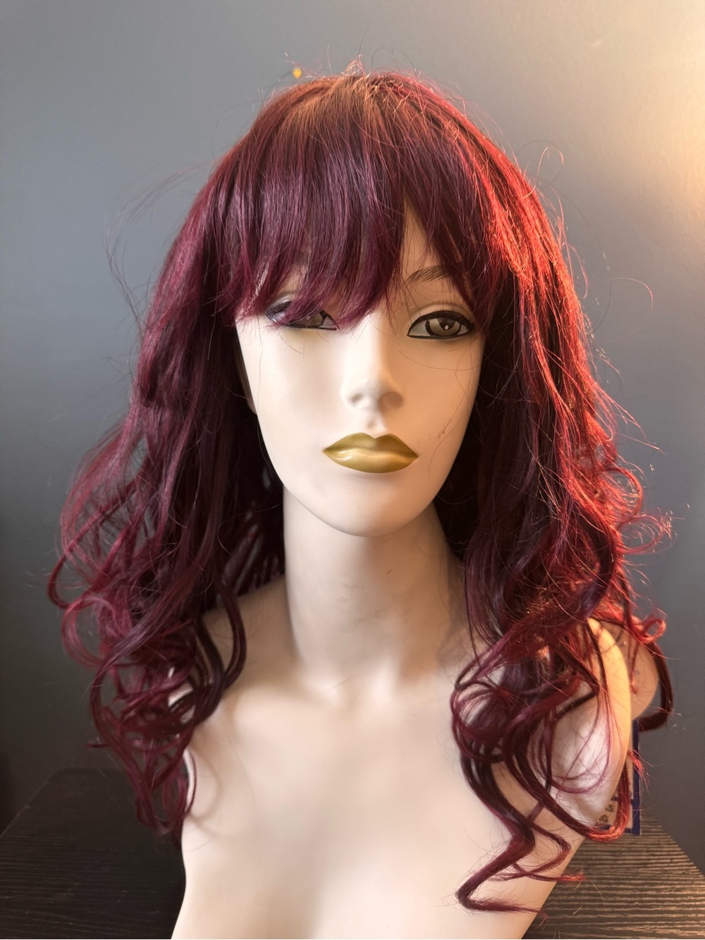 Burgundy Wavy Women's Wig with Bangs - Elegant Look HS Dallas TIB/BURG